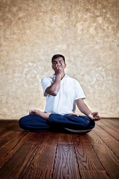 "This breathing exercise helps to balance the left and right (lunar and solar) pathways of breath in the body and instantly calms and focuses the mind."